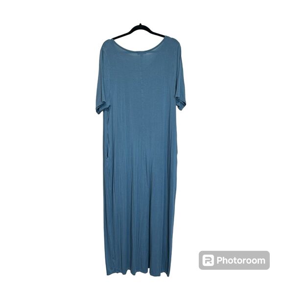 Lane Bryant Maxi‎ Dress Women's 18 20 Short Sleeve Blue V-neck Flowy Stretchy - Picture 2 of 9